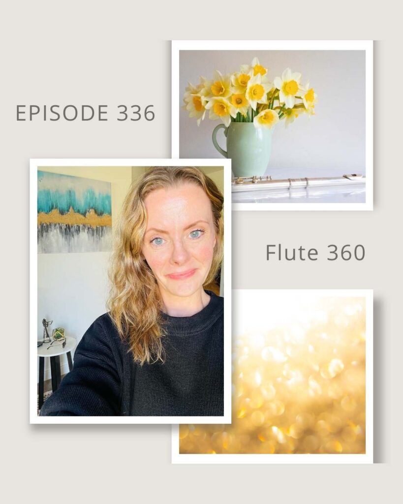 Flutist Dr. Heidi Kay Begay recording Flute 360 podcast Episode 336, offering encouragement and faith-based guidance to musicians facing burnout, injury, or discouragement, with the episode titled ‘For the Flutist Who Feels Broken, Defeated, and Done’.
