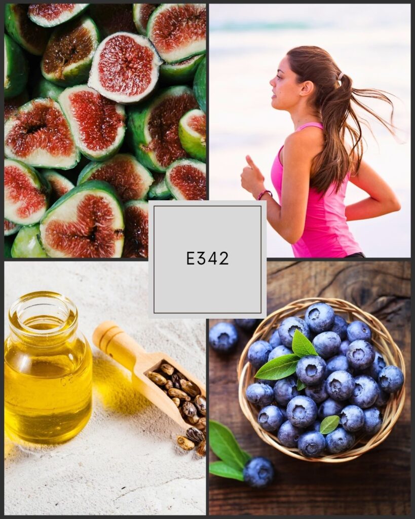 Flute 360 podcast episode 342 cover collage with figs, blueberries, castor oil, and a woman running—representing holistic living, energy, and health for musicians.